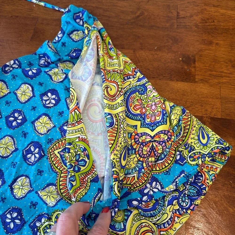 Trina Turk Blue and Yellow swim cover up tunic Corsica print sz Large swim & spa